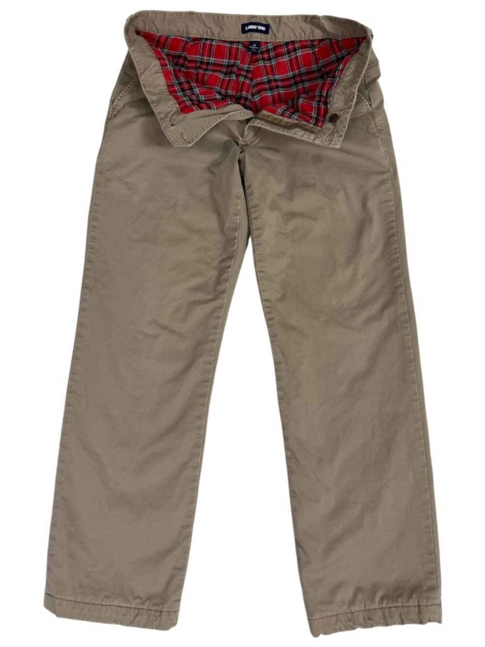 Lands' End 33 Flannel Lined Khaki Chino Pants Traditional Fit Stretch